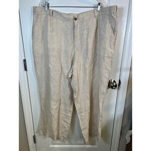 Lands' End Womens High Rise 100% Linen Elastic Back Pants Beige 24W